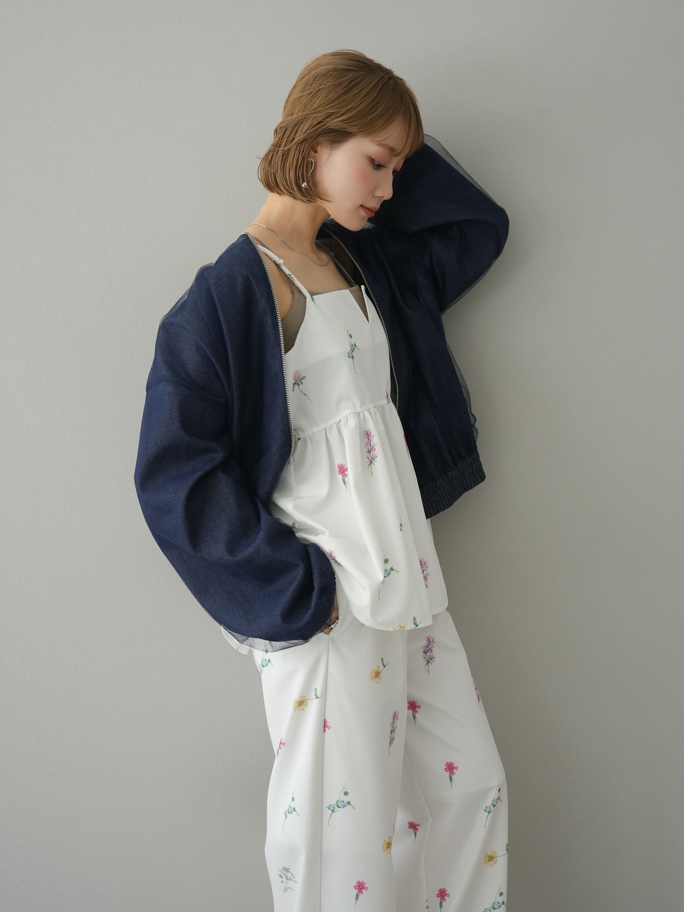 予約]デニムチュールジップブルゾン/ブルー – Lumier