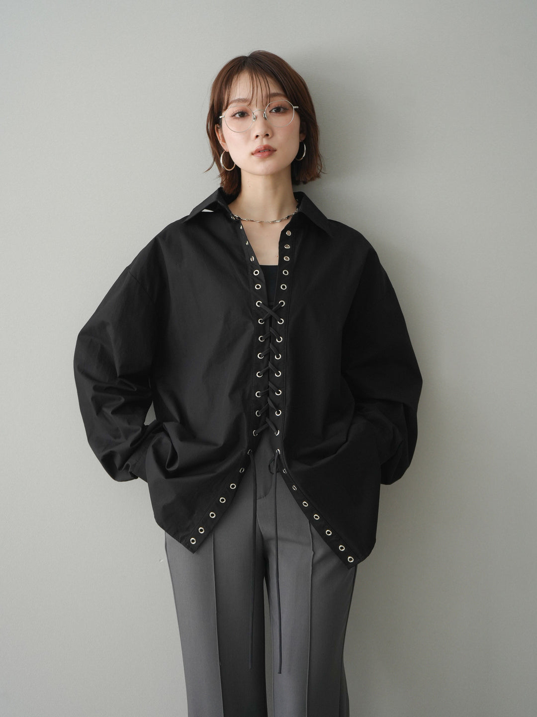 [SET]レースアップブロードシャツ+レースアップブロードシャツ(2set)