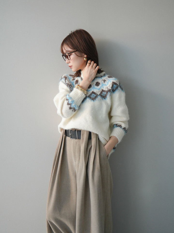 [SET]ソフトタッチ求心柄ニットプルオーバー+選べるアクセセット(2set)