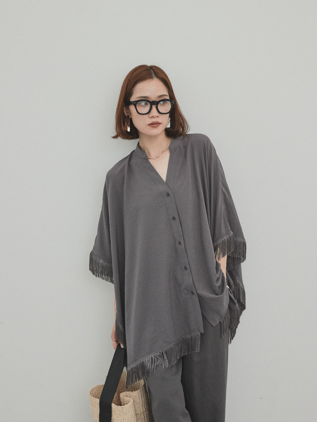 [SET] 方形流蘇斗篷襯衫 + 方形流蘇斗篷襯衫（2 件套）