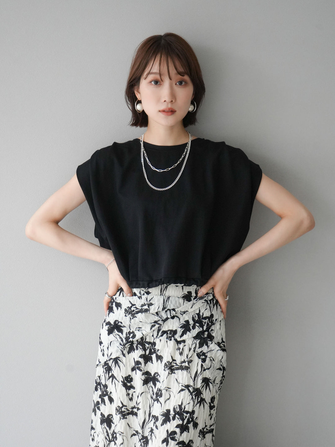 [Pre-order] Washer waist design flower pattern skirt/off-white