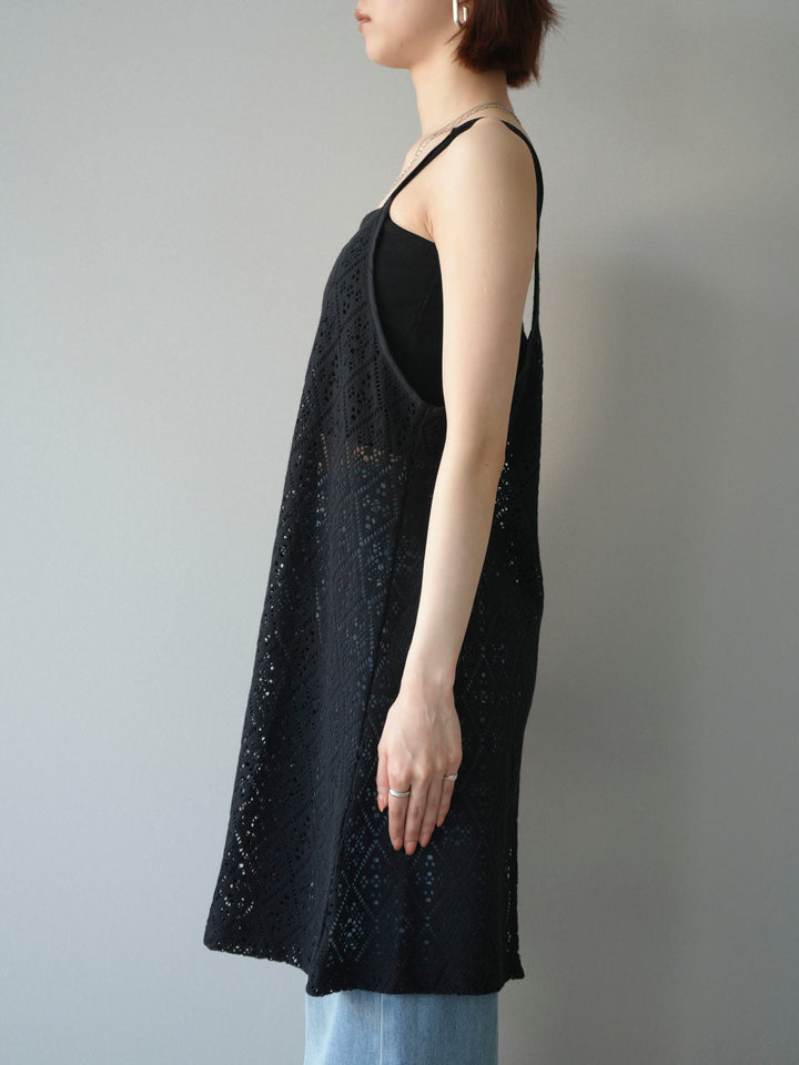 [予約]透かし編スリットキャミチュニック/black