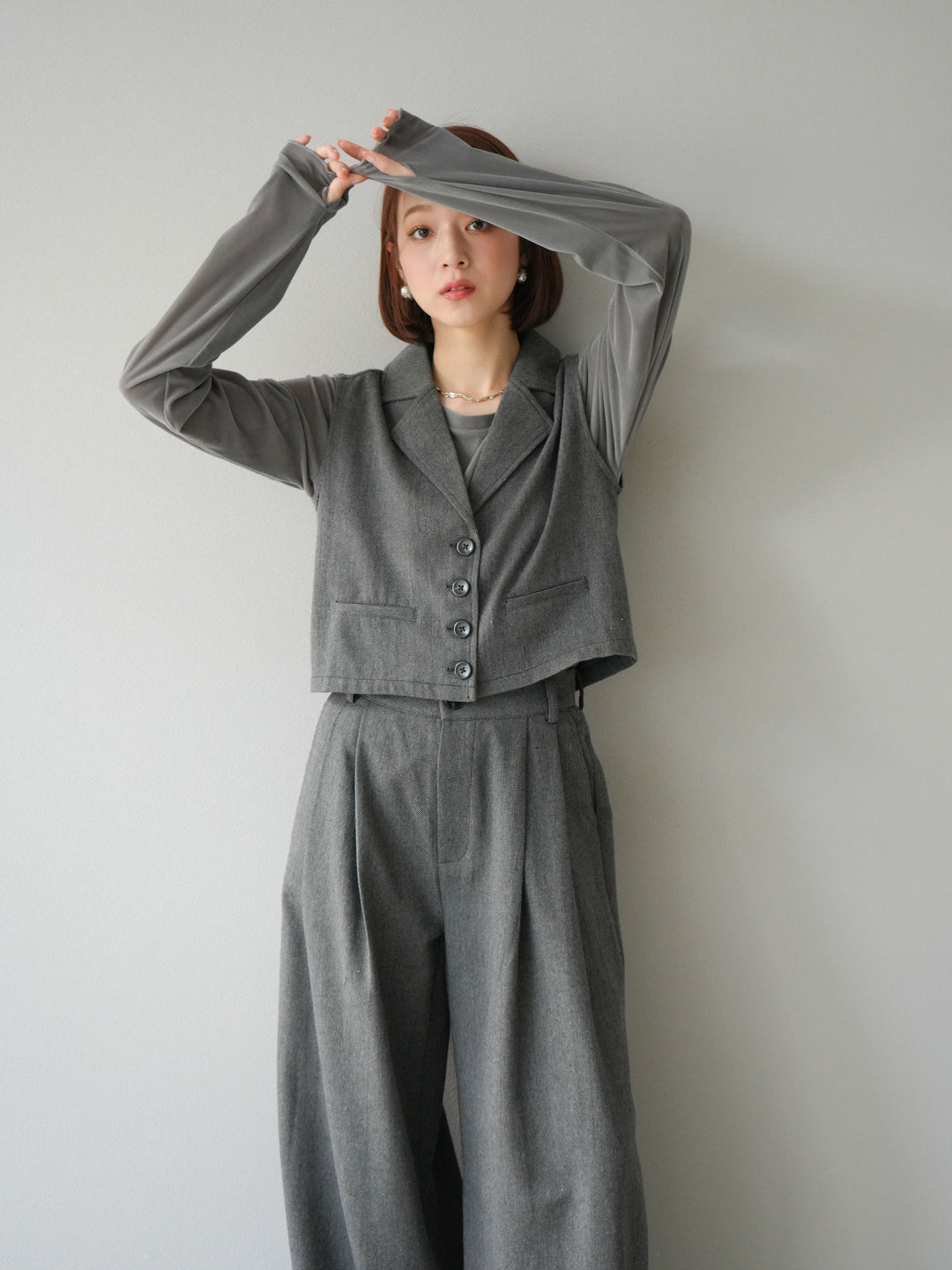 [予約]ツイードタッチテーラードジレ/ダークグレー