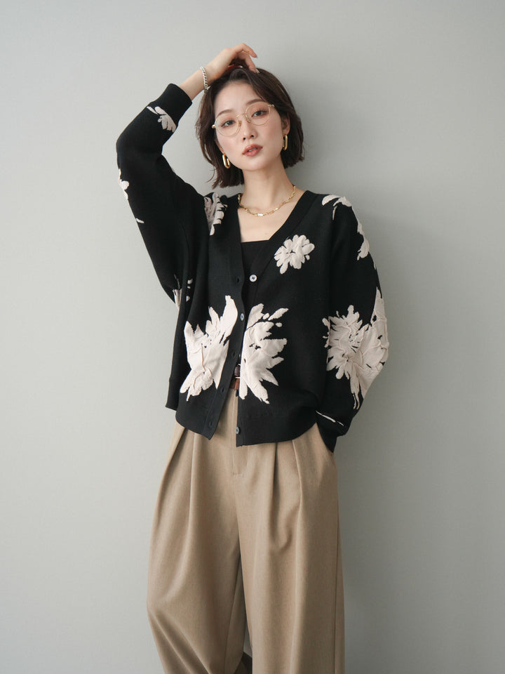 [SET]フラワージャガードニットカーディガン+フラワージャガードニットカーディガン(2set)