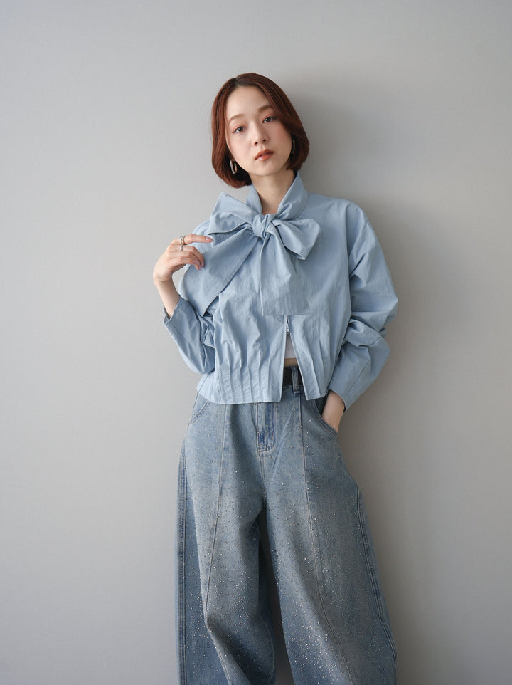 [SET]ボウタイ裾プリーツライトジャケット+ボウタイ裾プリーツライトジャケット(2set)