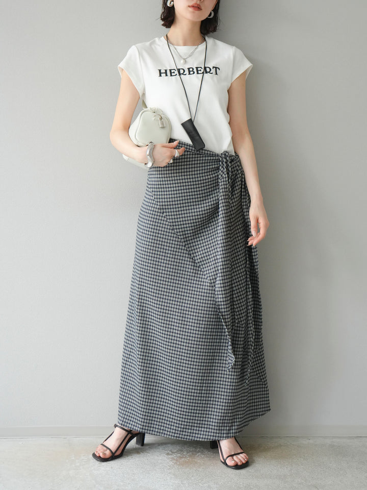 [SET]刺繍ロゴTシャツ＆レザーポーチネックレスSET +サイド巻きツイルスカート(2set)