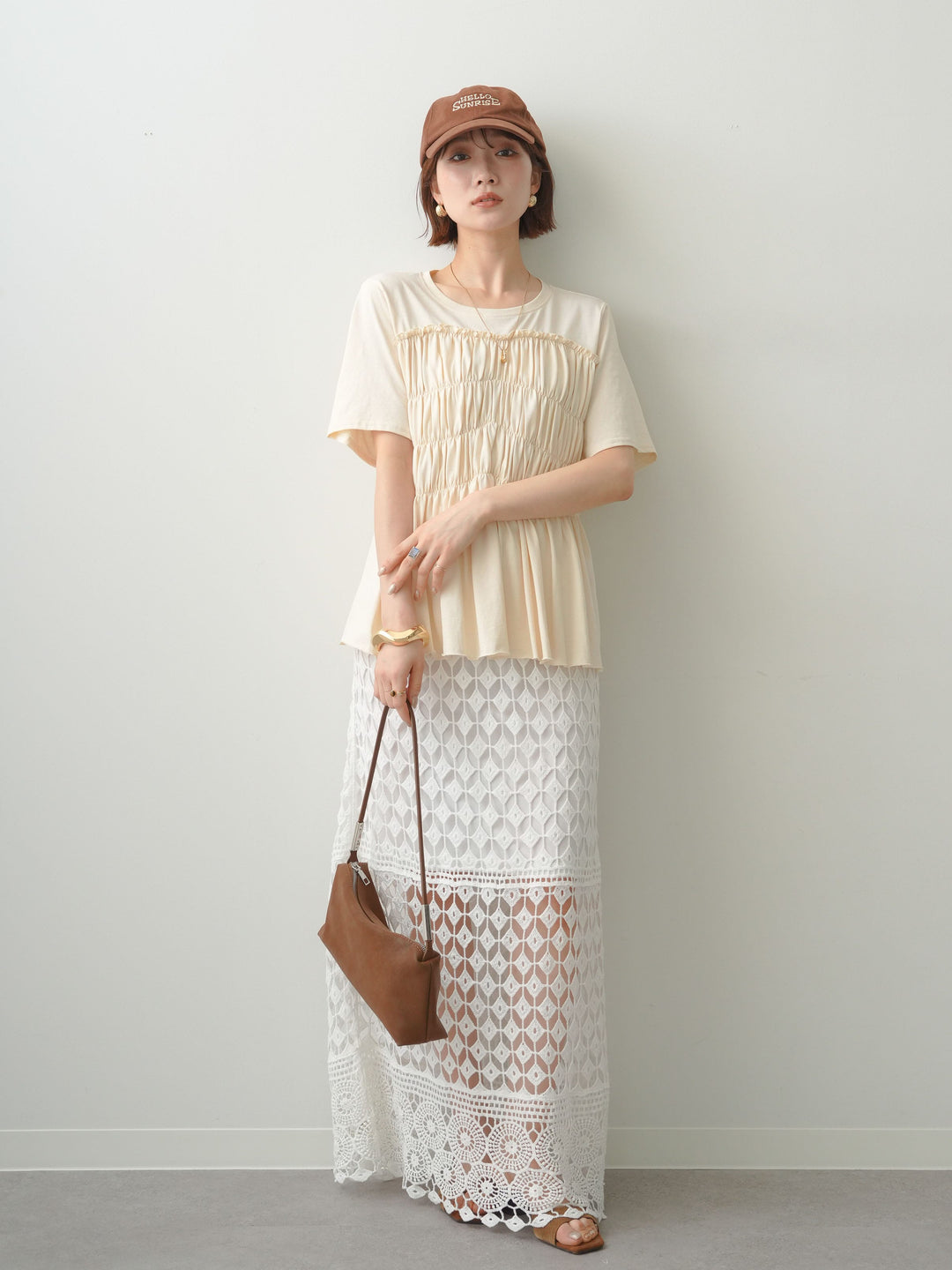 [SET]クールタッチシャーリングTEE+クロシェレースIラインスカート(2set)