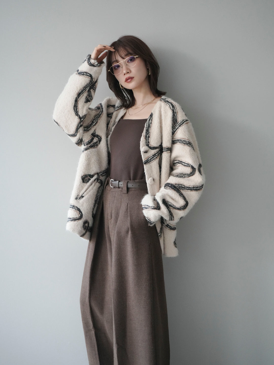 [予約]ニュアンス刺繍ブークレニットジャケット/white