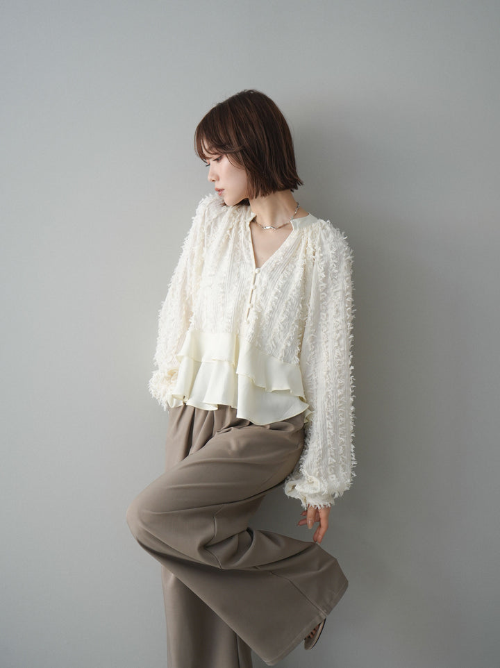 [SET]ジャガードぺプラムフリルブラウス+選べるアクセセット(2set)