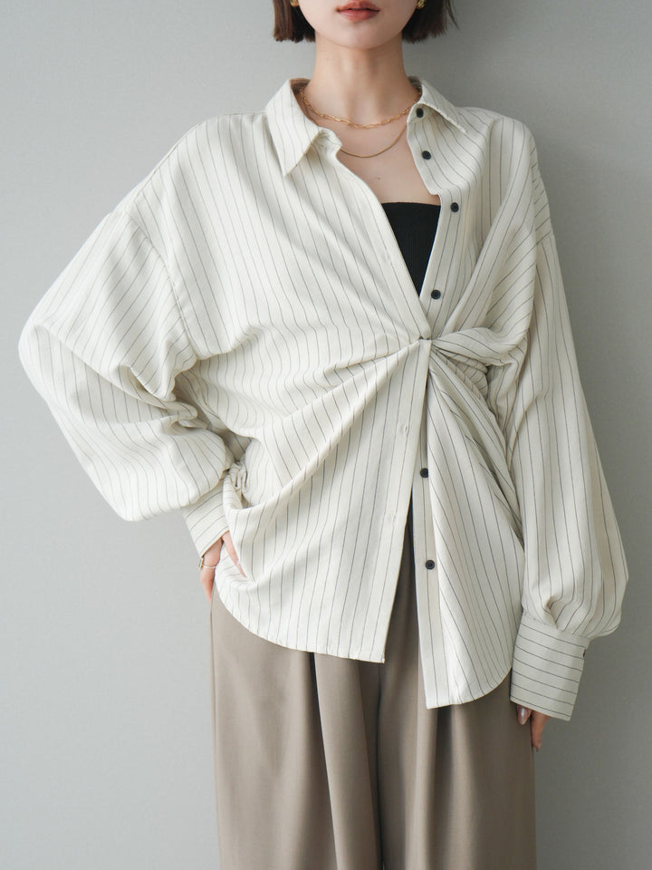 [SET]2WAYカシュクールストライプブラウス+ベルト付キーホルダーモチーフワイドパンツ(2set)