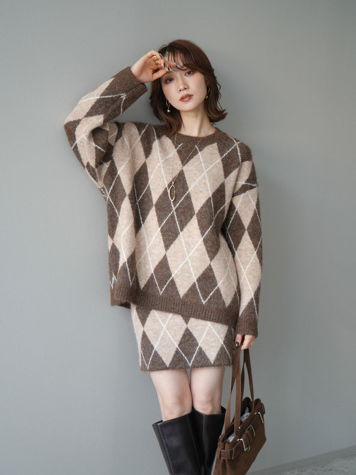 [SET]アーガイル柄ニットプルオーバー＆ミニスカート