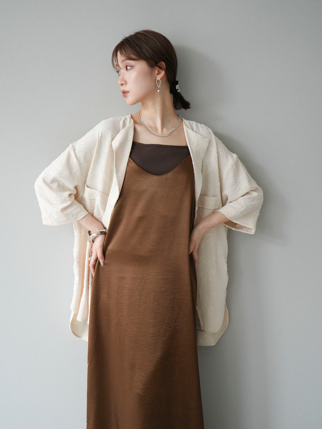 [予約]ジャガードハーフスリーブシャツ/アイボリー