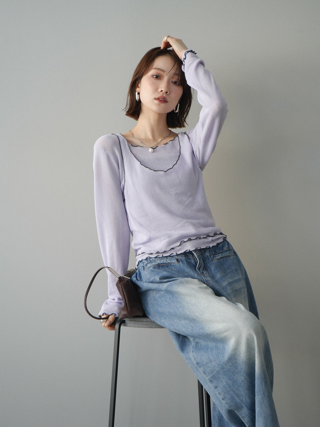 [SET]バイカラーメローアンサンブルシアーニットトップス+バイカラーメローアンサンブルシアーニットトップス(2set)