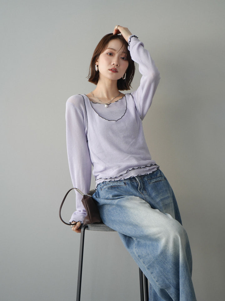 [SET]バイカラーメローアンサンブルシアーニットトップス+バイカラーメローアンサンブルシアーニットトップス(2set)