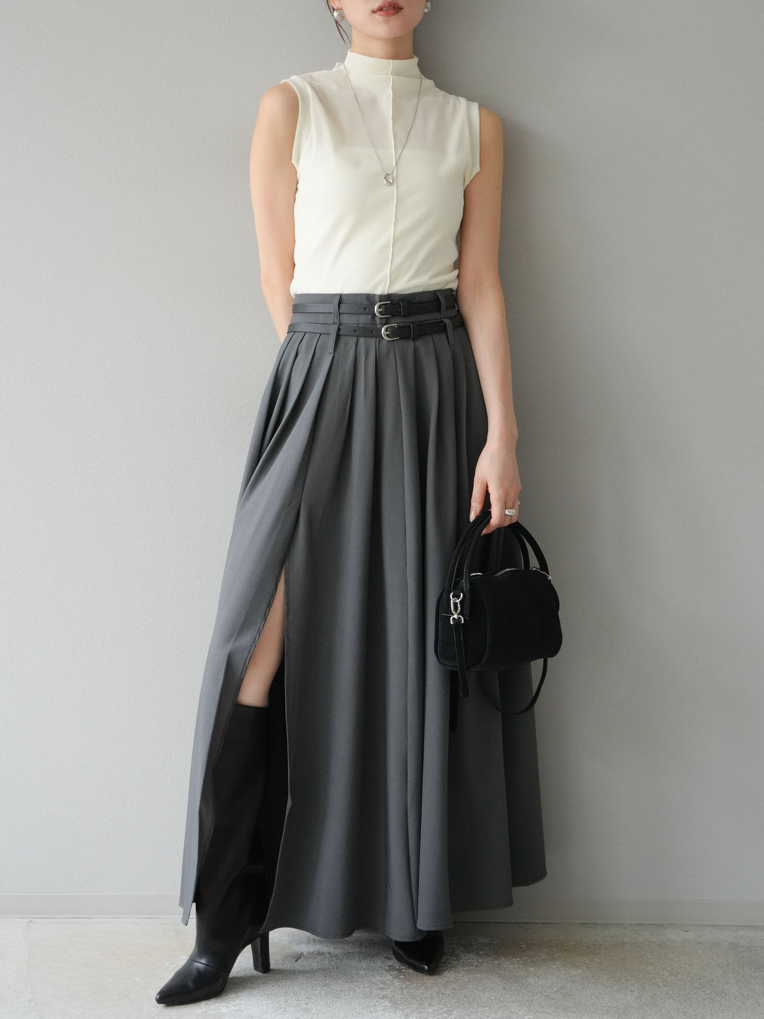 [予約]シアーベロアプチネックノースリーブトップス/アイボリー