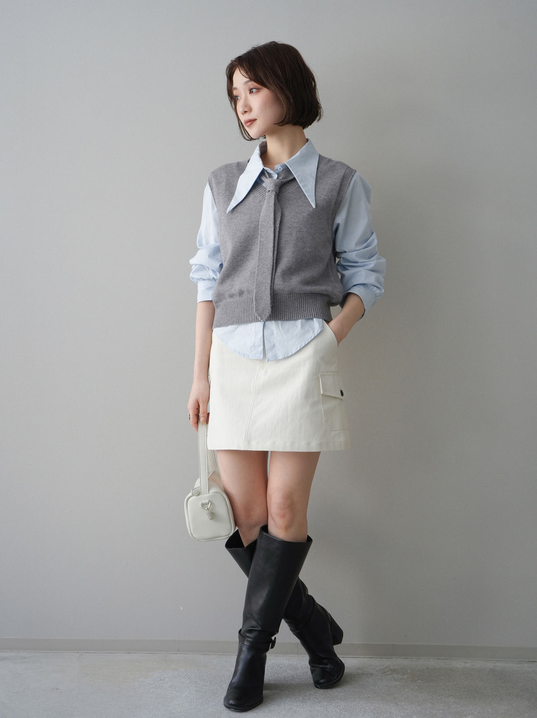 [予約]ベルト付カーゴミニスカート/white