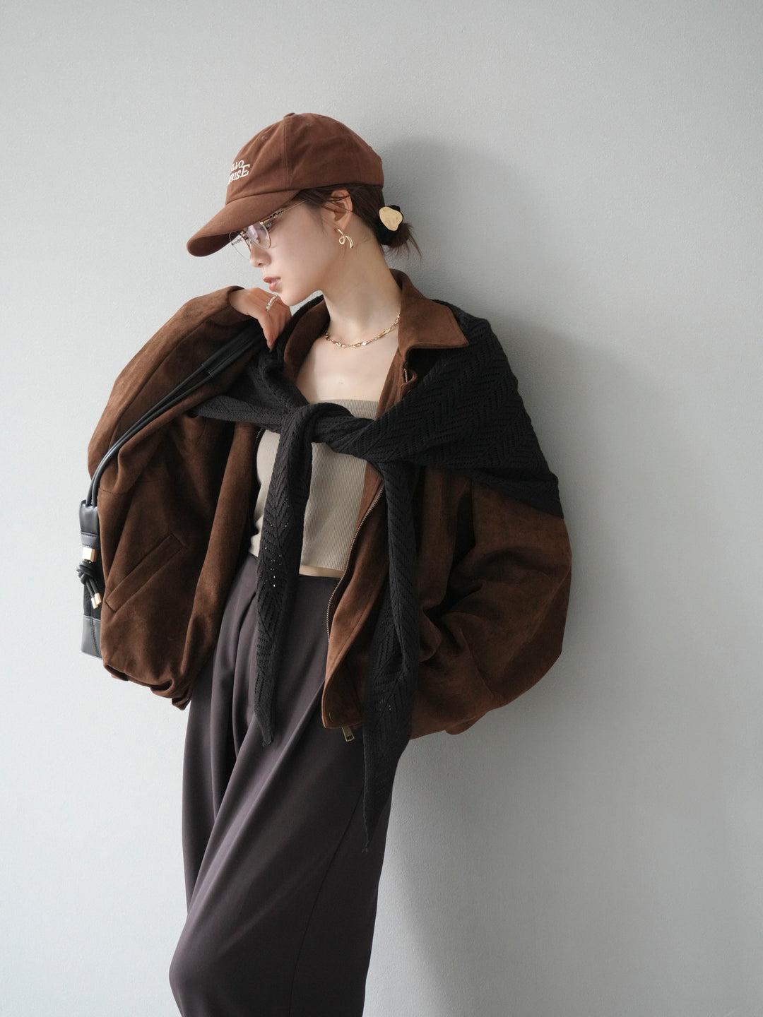 [SET] 麂皮外套+皮帶環設計寬褲（2套）