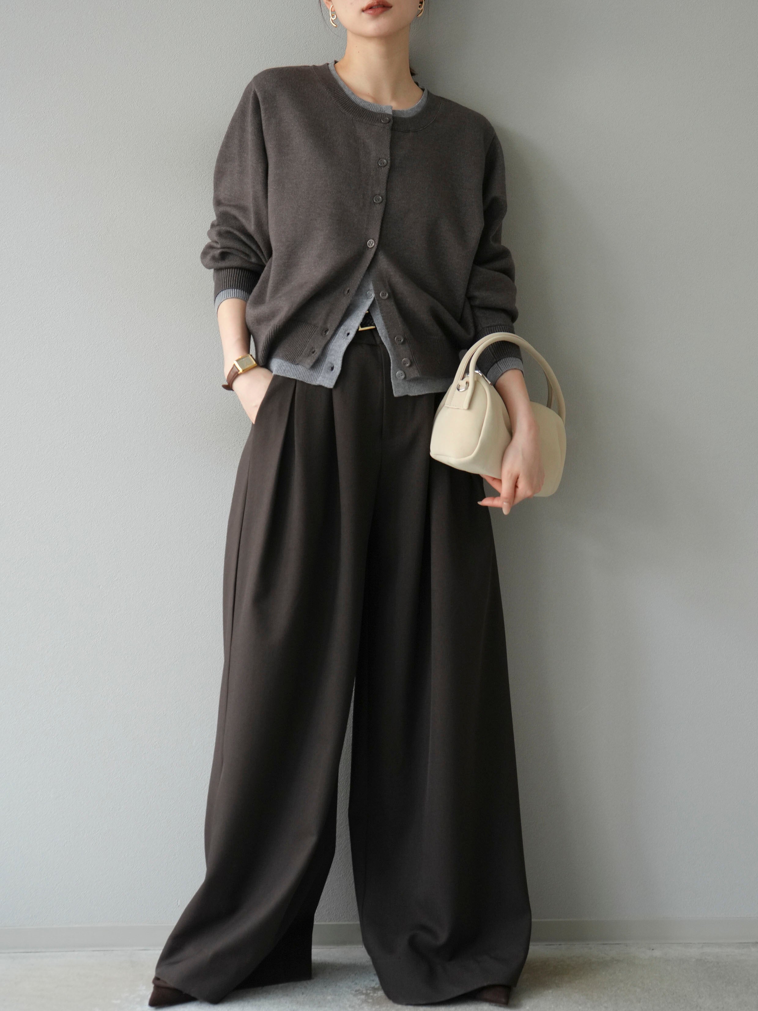 SET]配色レイヤードカーディガン+ダブルタックワイドパンツ(2set) – Lumier