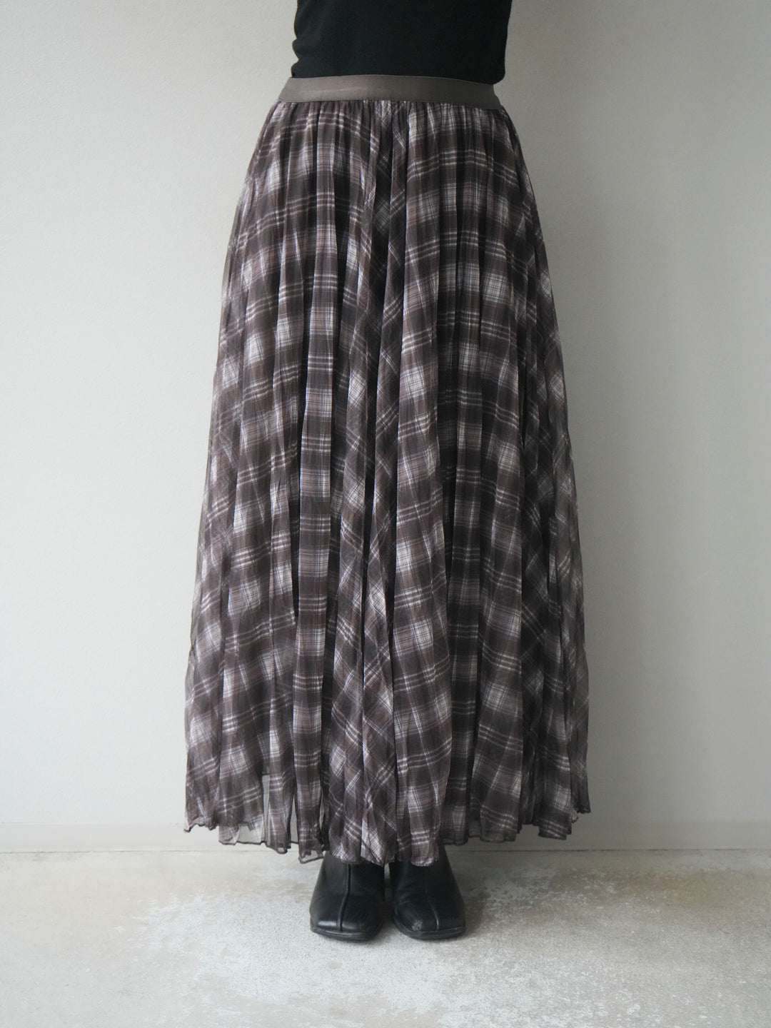 [予約]チェック柄ワッシャープリーツスカート/brown
