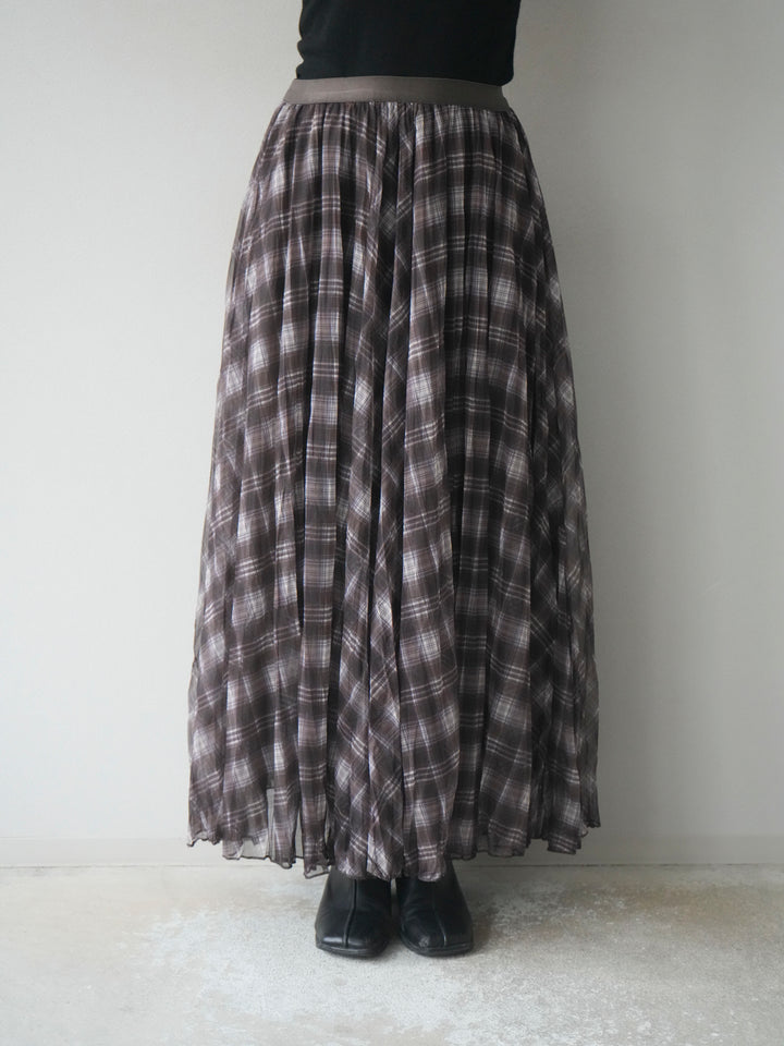 [予約]チェック柄ワッシャープリーツスカート/brown