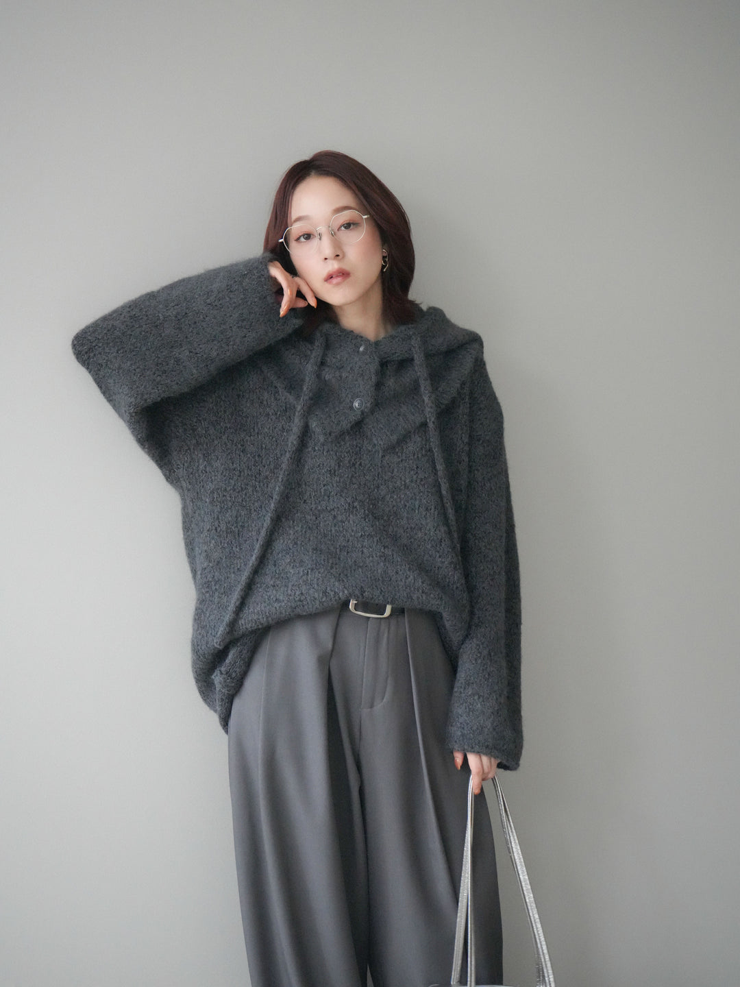 [SET]バラクラバSETニットプルオーバー+ベルトループデザインワイドパンツ(2set)