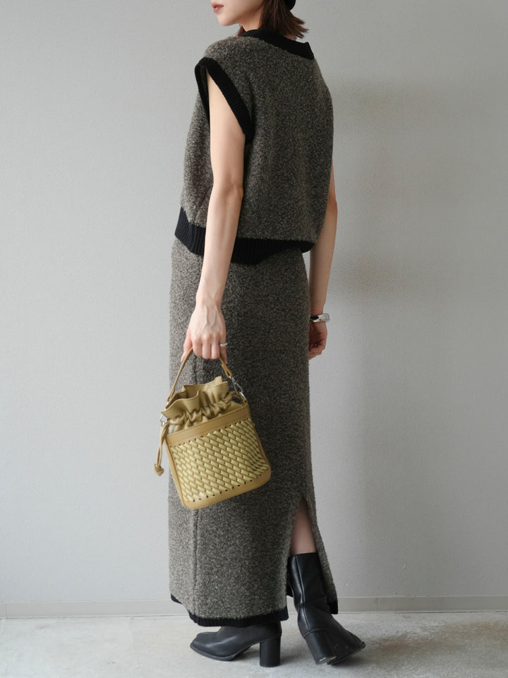 [予約]ブークレバイカラータイトニットスカート/チャコール