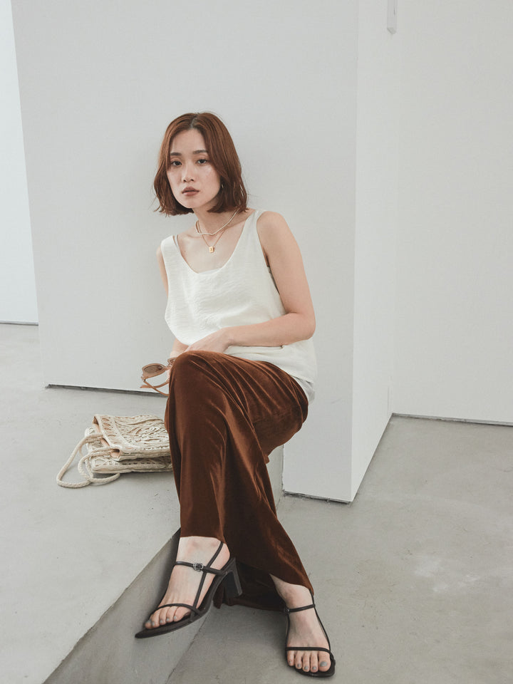 [SET]ワッシャーサテンシアーレイヤードタンクトップ+ベロアナロースカート(2set)