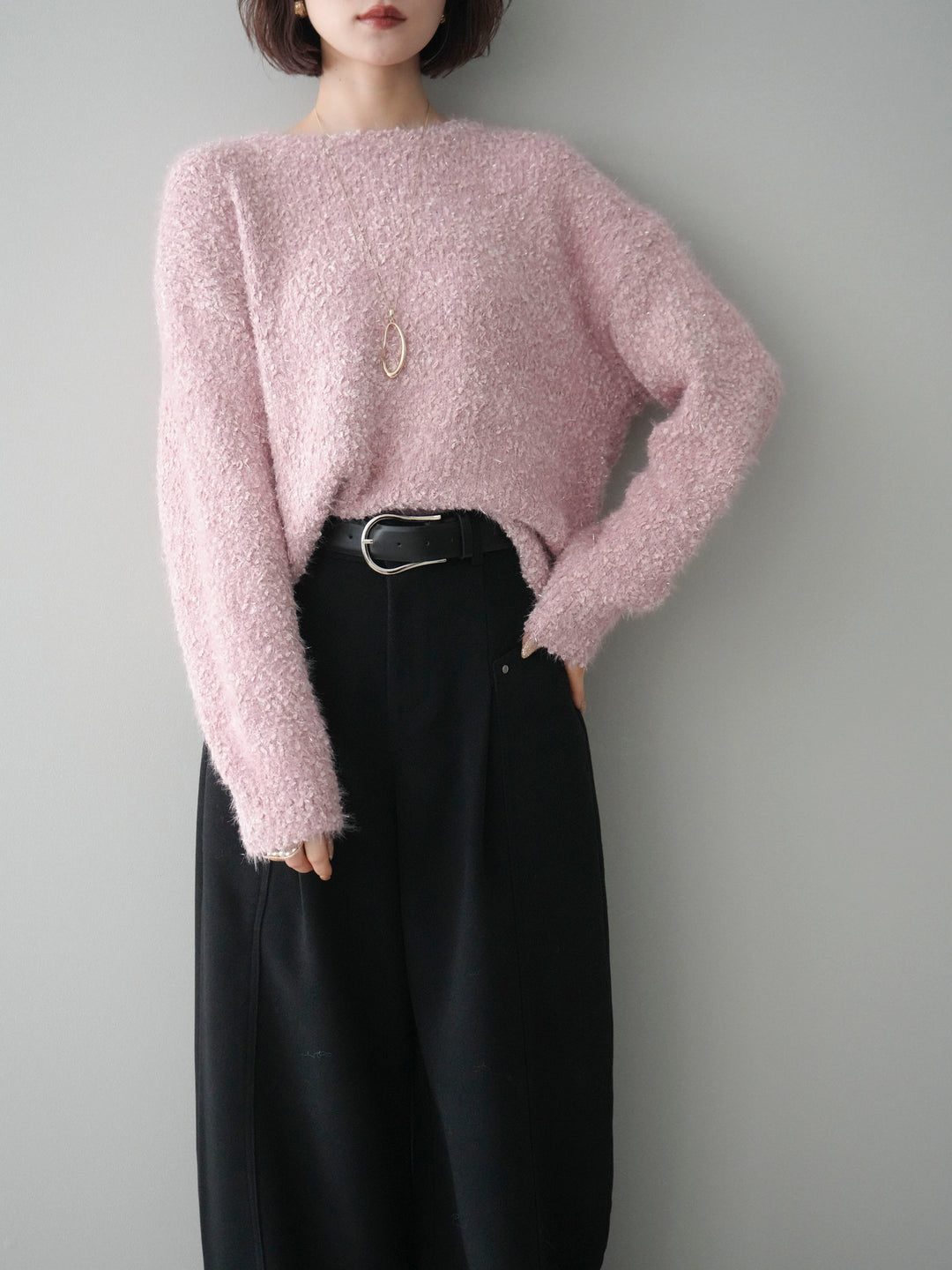 [予約]モールラメミックスヤーンニットプルオーバー/pink