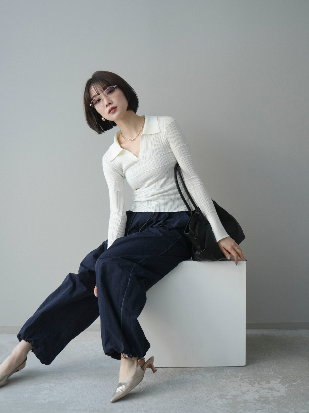 [予約]シアーリブスキッパーニットトップス/ivory