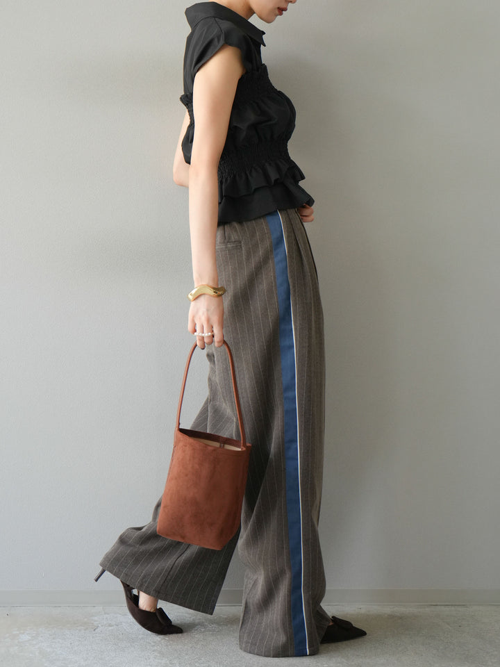 [予約]サイドラインストライプワイドパンツ/ブラウン
