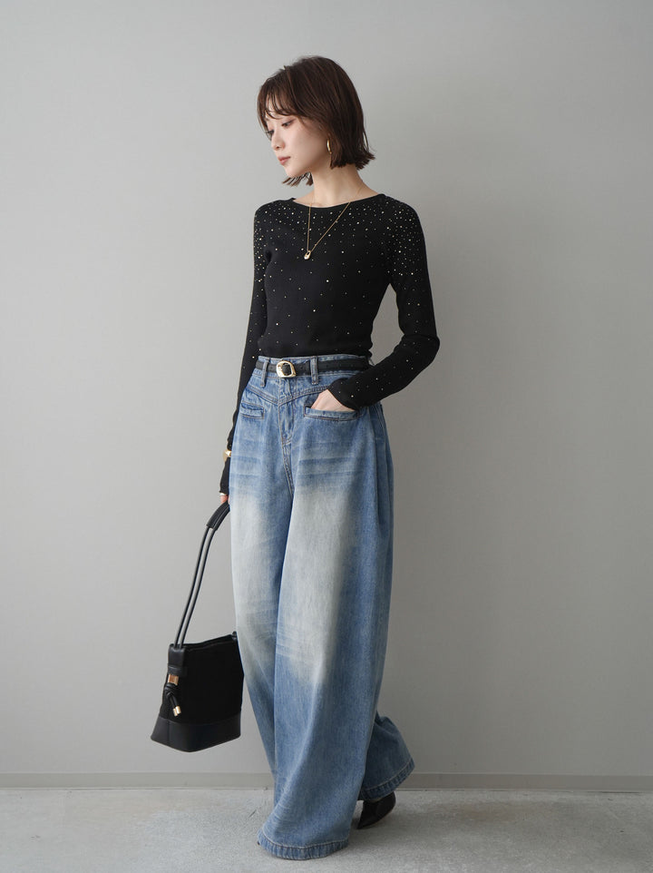 [予約]フロントポケットサイドタックワイドデニム/lightblue