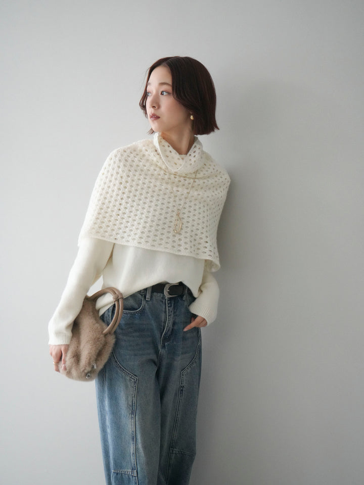 [予約]メッシュケープアンサンブルニットプルオーバー/white