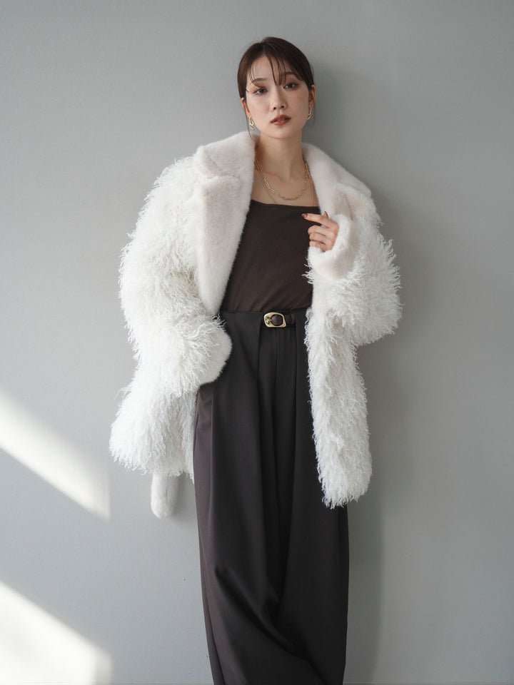 [予約]異素材ファー×ムートンコート/ivory