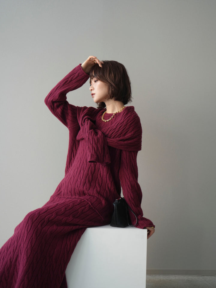 [SET]ストール付ケーブルニットプルオーバー&ロングスカートSET UP(2set)