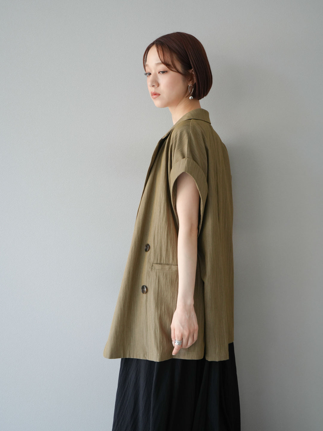 [SET]レーヨンシャーリングキャミワンピース+リネンライクノースリーブダブルジレ(2set)