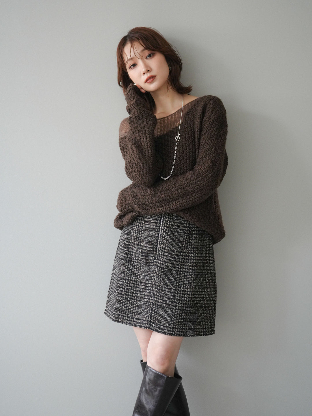 [予約]ダメージデザインニットプルオーバー/brown