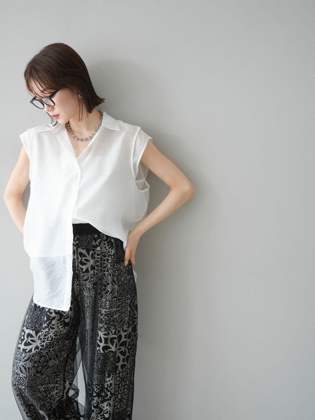 [SET] 硬紗層疊透視襯衫 + 硬紗層疊透視襯衫 (2set)