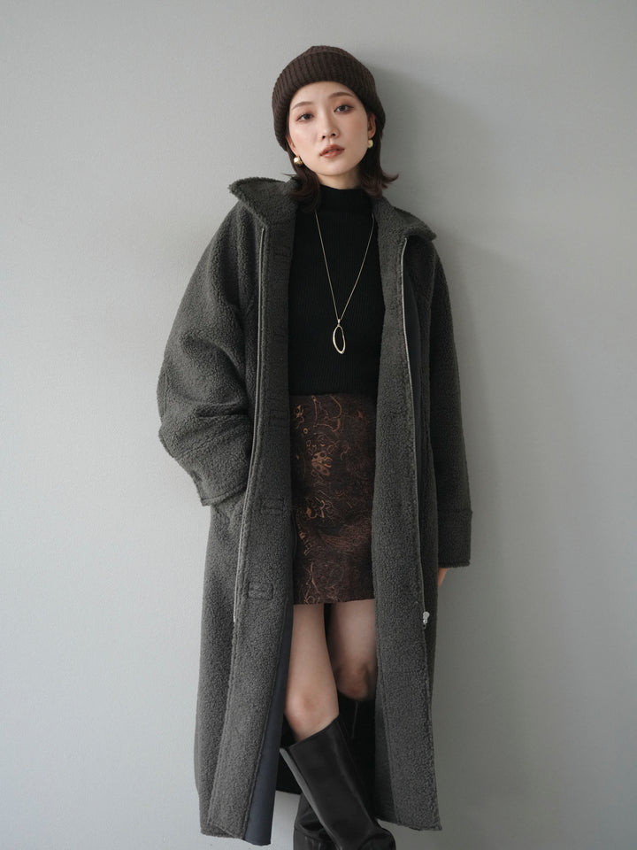 [予約]ボアxムートンロングコート/charcoal