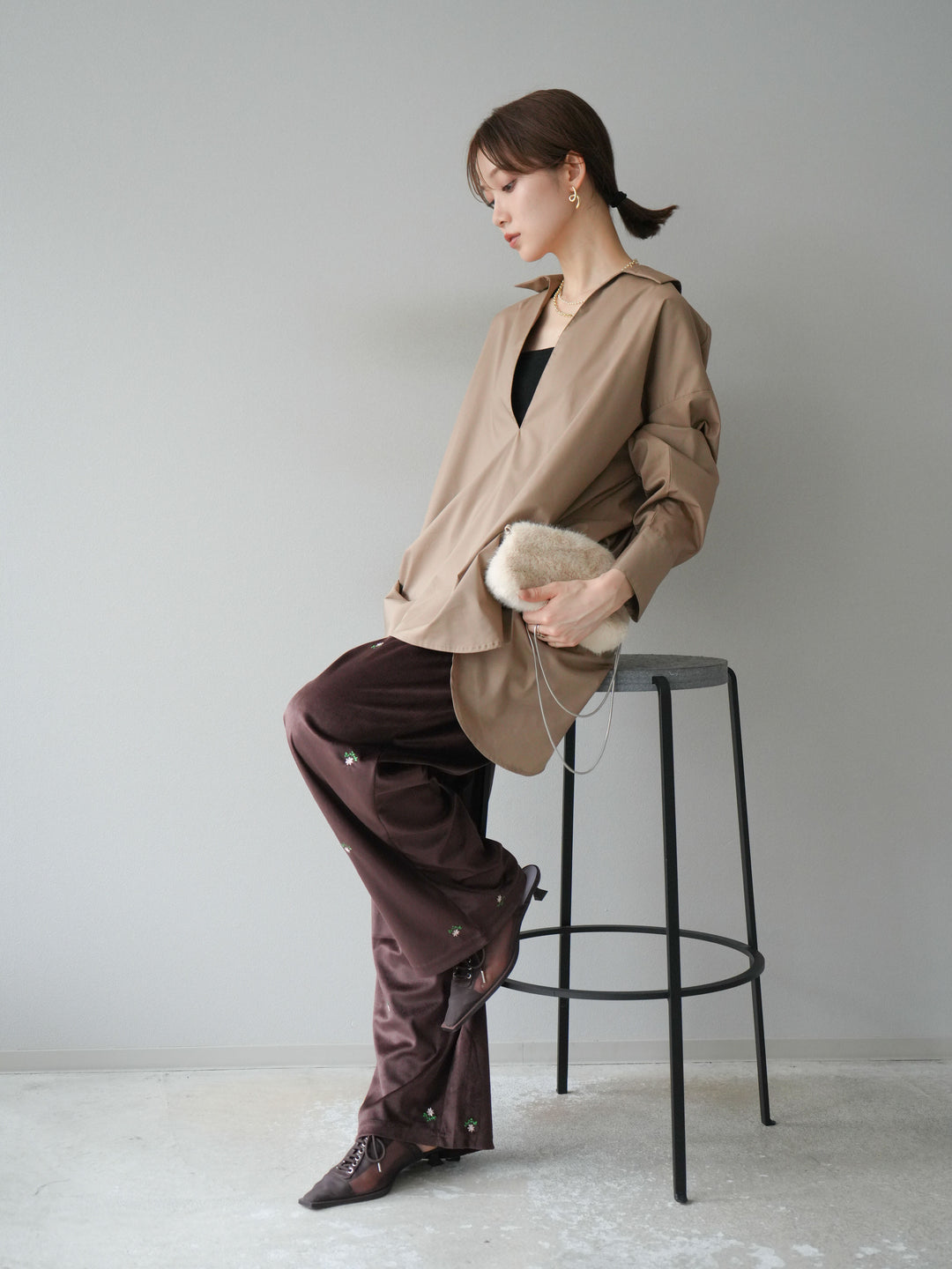 [予約]ブロードディープスキッパーブラウス/ベージュ