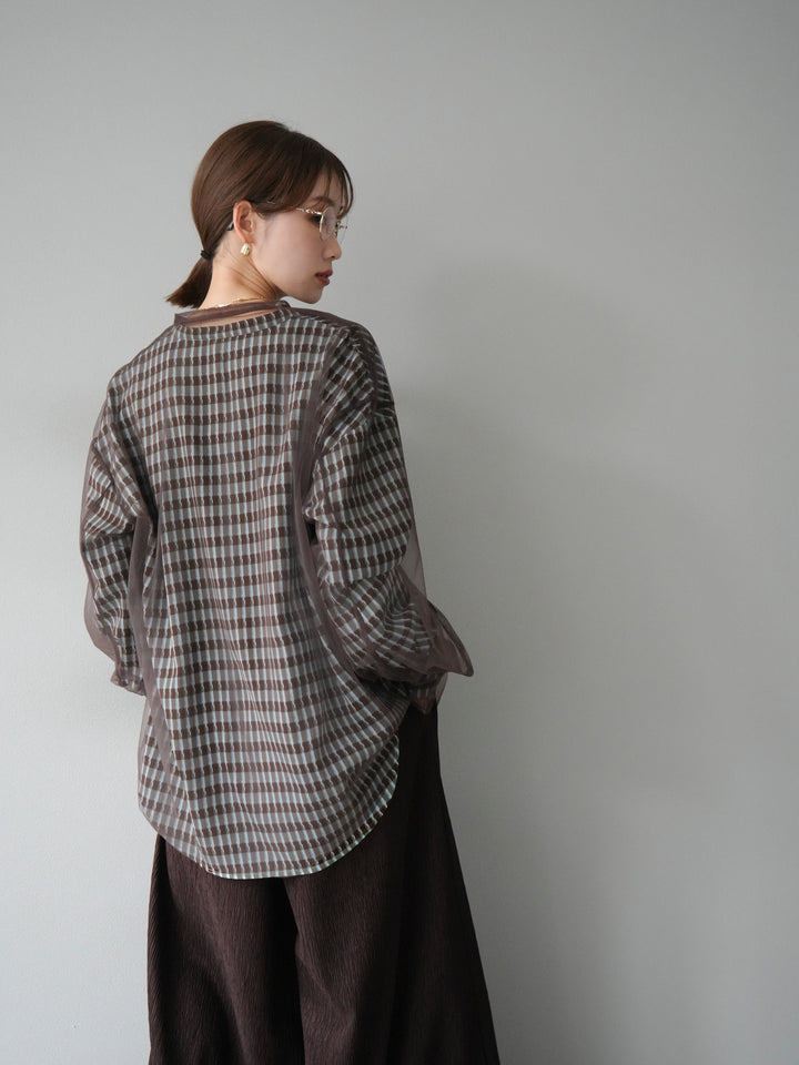[予約]2WAYスリーブチュールシャツ/ブラウン