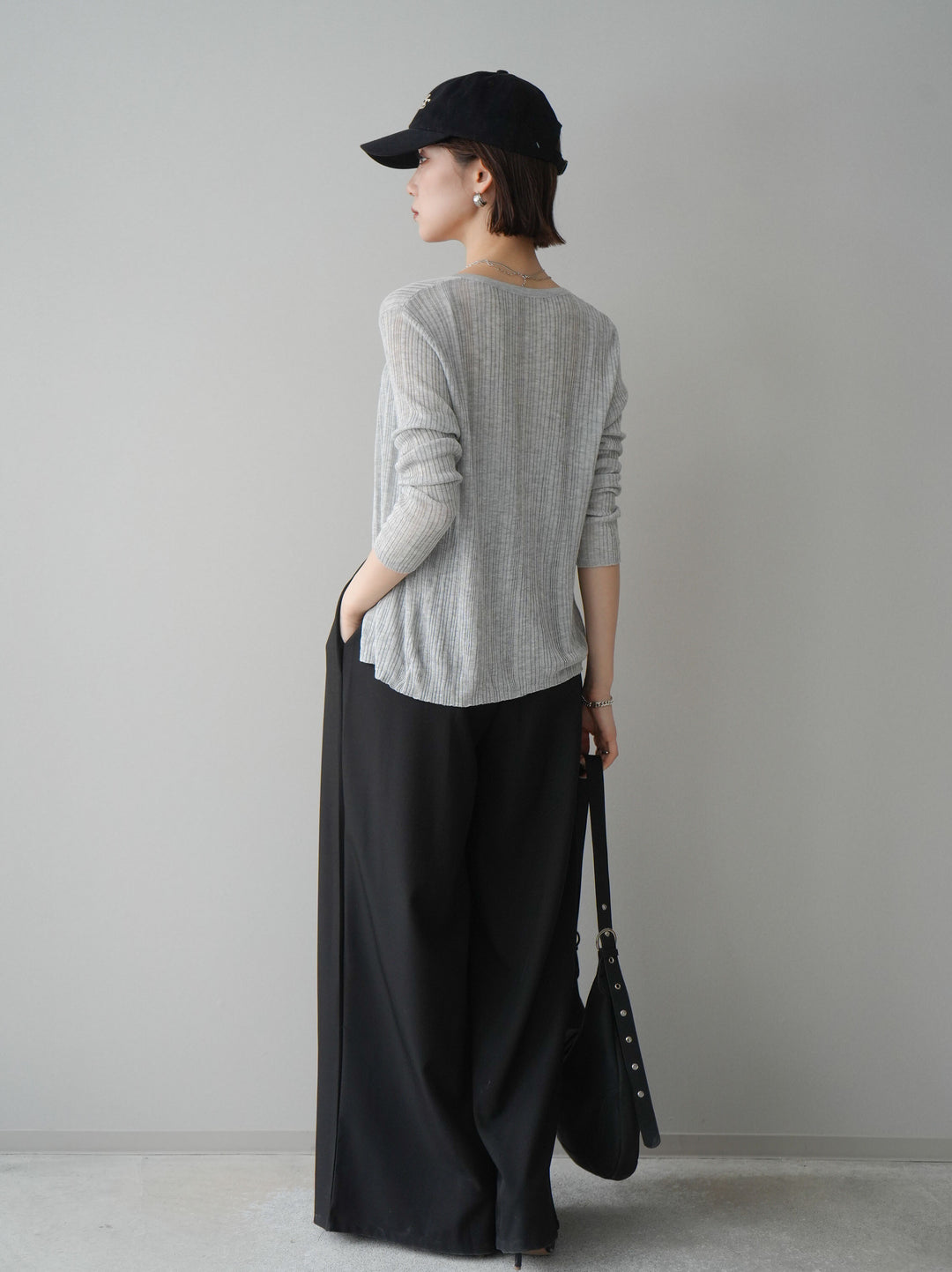 [予約]ダブルバックルベルト付ワイドパンツ/black