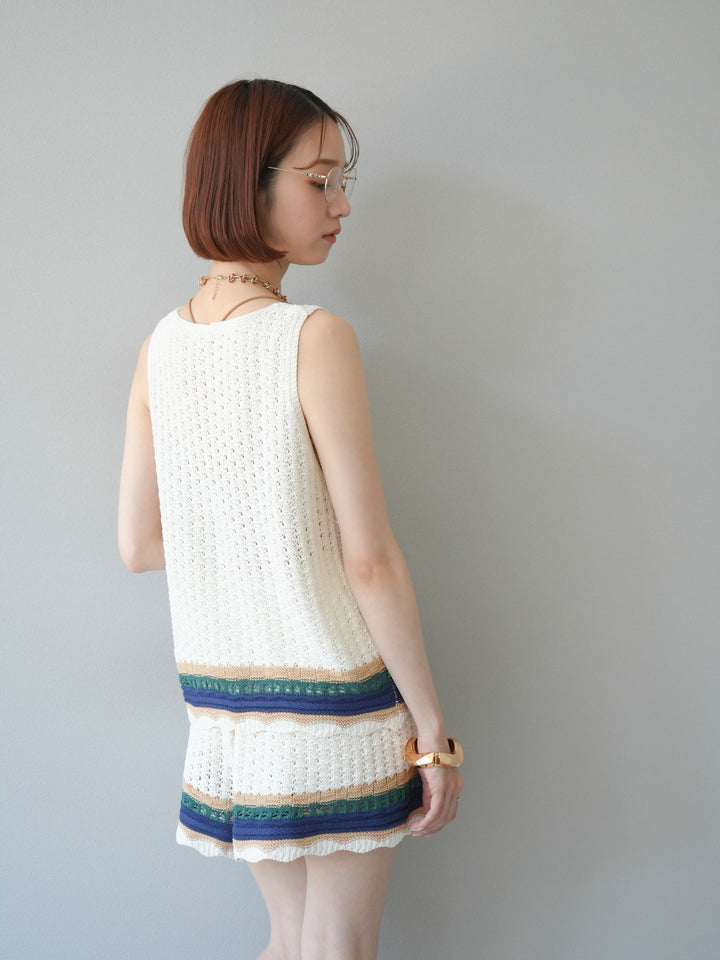 [SET]裾マルチボーダーニットベスト＆ショートパンツ SET UP(2set)