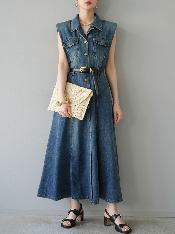 【預購】束帶牛仔襯衫裙/藍色