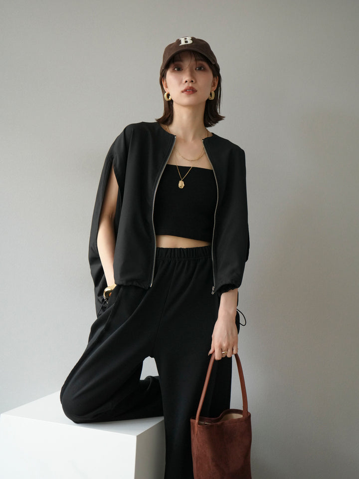 [予約]スリーブレスドロストZIPブルゾン/ブラック