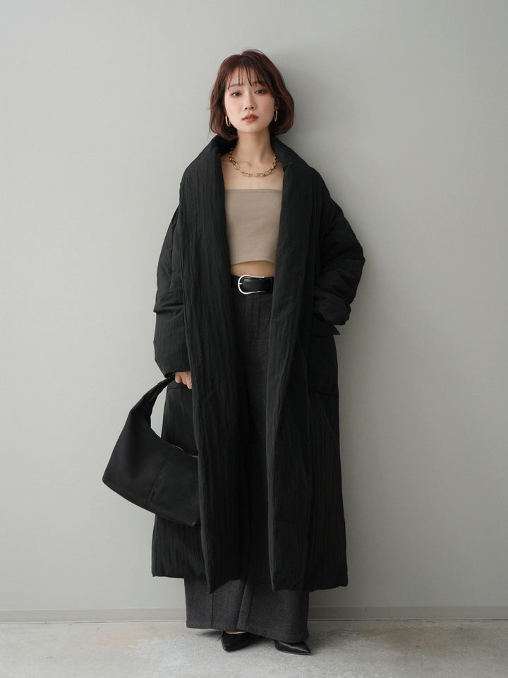 [SET]ロングダウンコート+ベルト付起毛コクーンパンツ(2set)