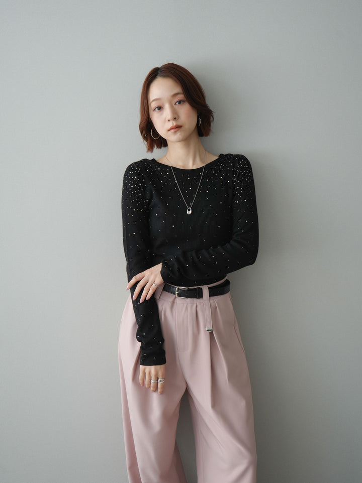 [SET]スパンコールシアーニットトップス+スパンコールシアーニットトップス(2set)