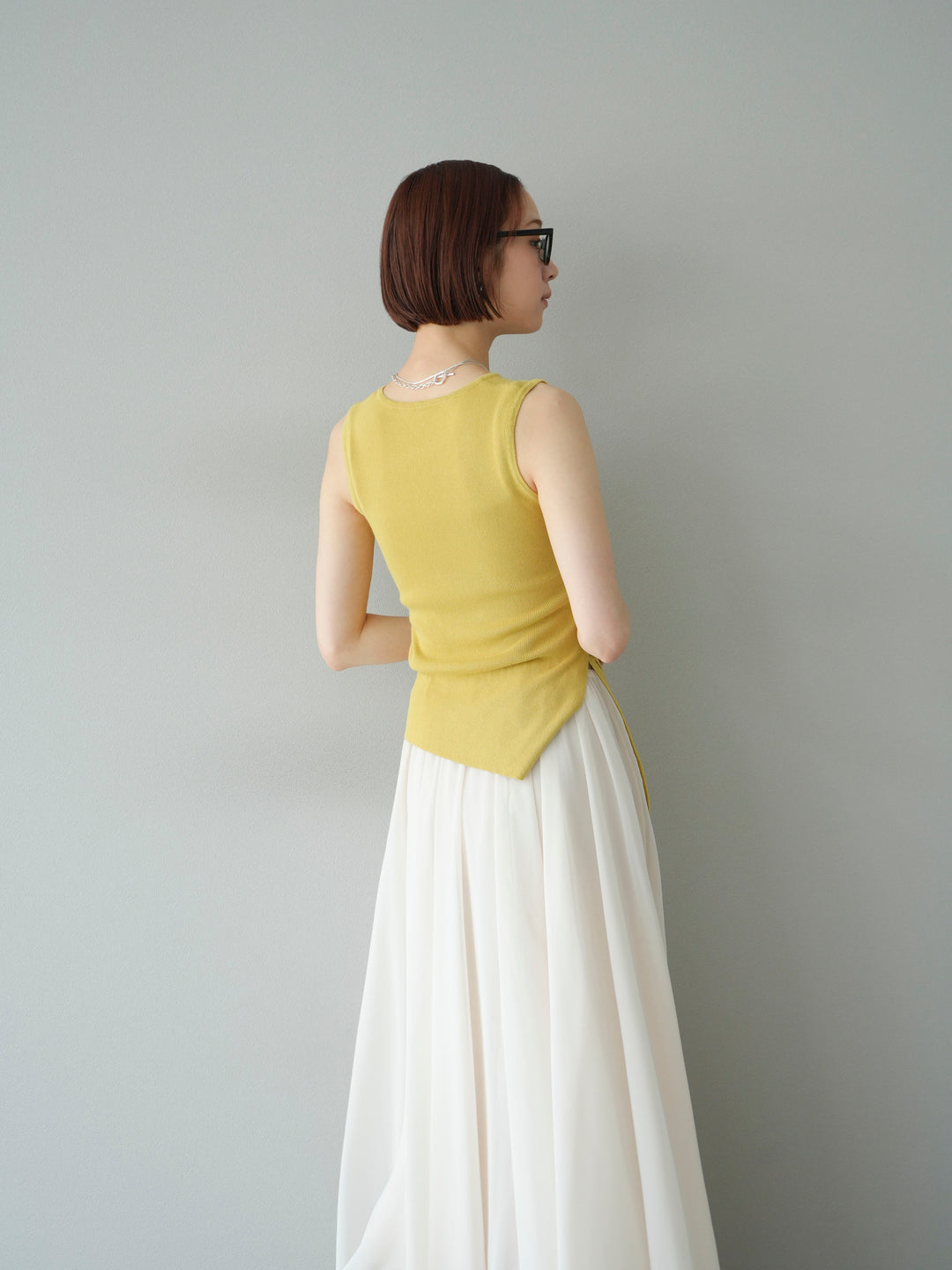 [SET]カシュクールノースリーブニットトップス+シフォンフレアスカート(2set)