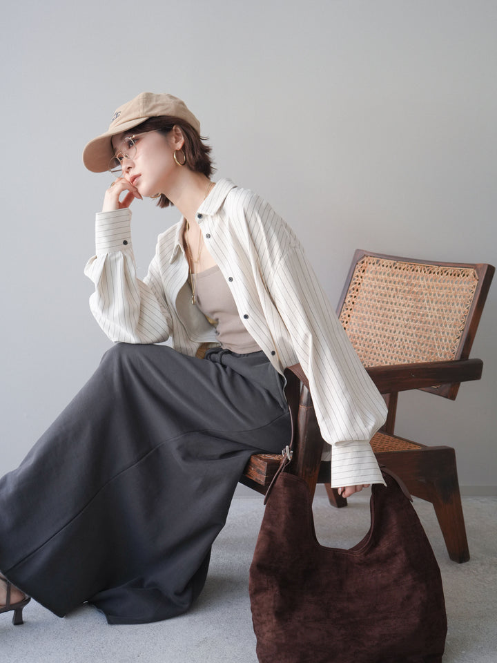 [SET]2WAYカシュクールストライプブラウス+スウェットフレアロングスカート(2set)