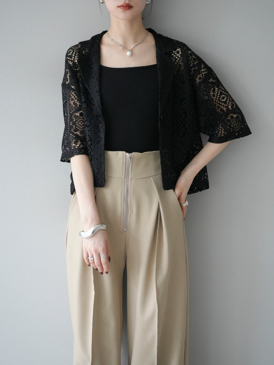 [予約]レースハーフショートジャケット/ブラック