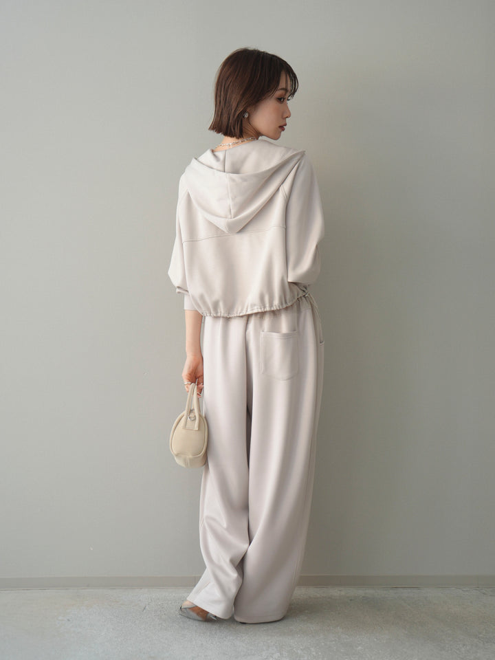 [SET]バイカラー異素材ライトポンチクロップドZIPフーディー+バイカラー異素材サイドラインライトポンチパンツ(2set)